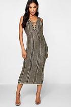 Boohoo Ava Lace Up Metallic Knitted Midi Dress