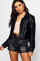 Boohoo Sophie Studded Pu Zip Through Jacket