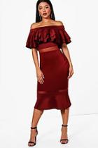 Boohoo Double Layer Off The Shoulder Frill Midi Dress