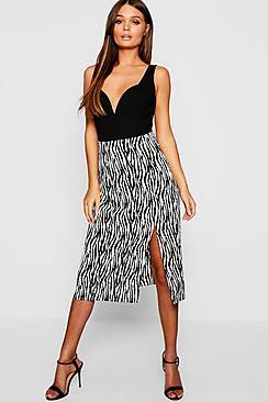 Boohoo Zebra Split Midi Skirt