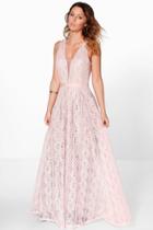Boohoo Boutique Ali All Lace Plunge Neck Maxi Dress Pink