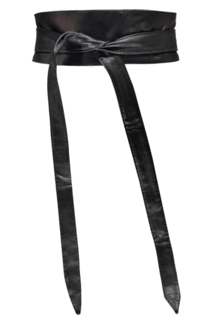 Boohoo Grace Wrap Pu Obi Belt Black