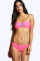 Boohoo Paris Blue Stone Detail Bandeau Bikini Coral