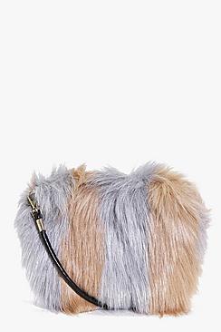 Boohoo Brooke Striped Faux Fur Cross Body Bag