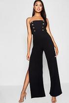 Boohoo Horn Button Detail Split Leg Jumpsuit