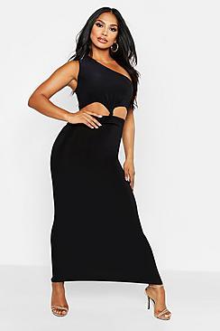 Boohoo One Shoulder Knot Cut Out Maxi Dress