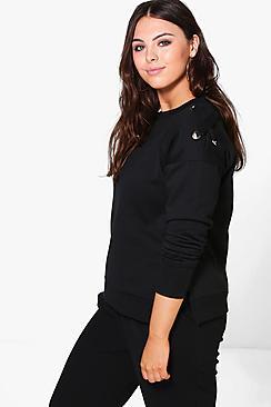 Boohoo Plus Abbie Lace Up Shoulder Sweat
