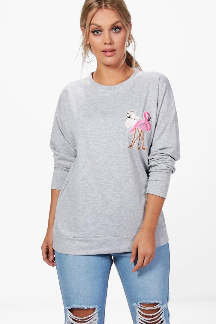 Boohoo Plus Alisa Flamingo Sweat Top Grey