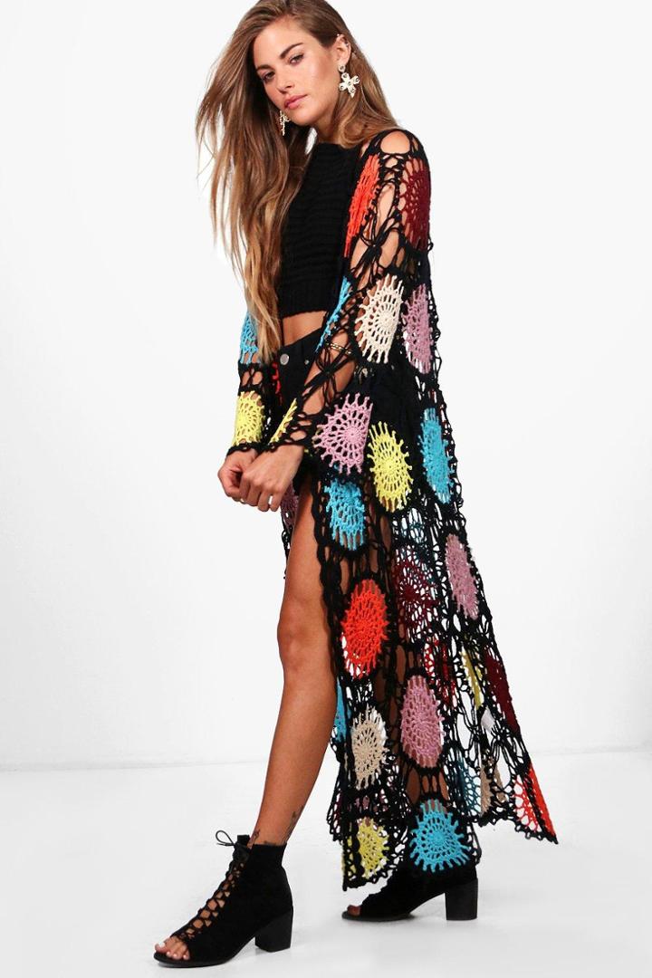Boohoo Alexandra Premium Crochet Maxi Cardigan Multi