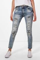 Boohoo Zena Star & Stripes Distressed Skinny Jeans Blue