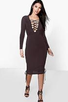 Boohoo Joy Lace Up Side Detail Plunge Neck Midi Dress