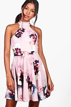 Boohoo Lauren Floral Print Skater Dress