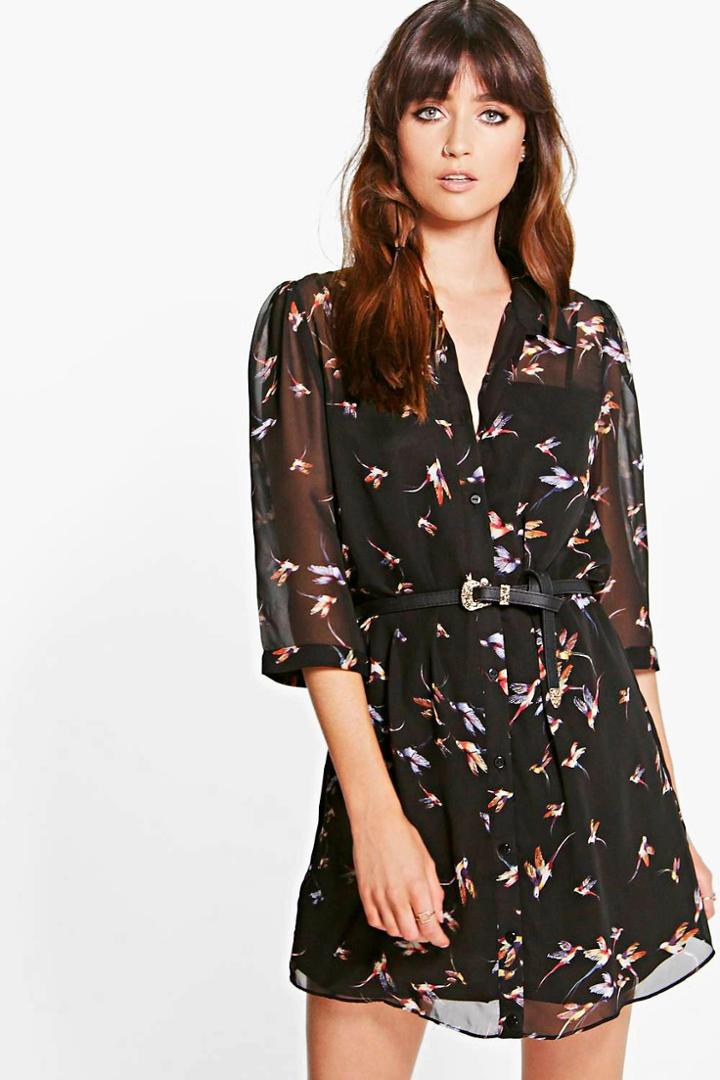 Boohoo Camille Oriental Shirt Dress Black