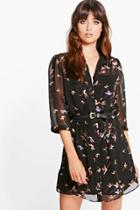 Boohoo Camille Oriental Shirt Dress Black