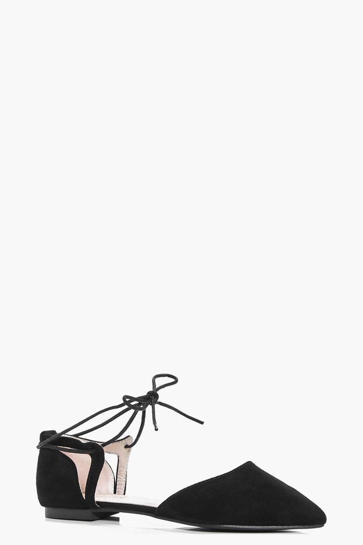 Boohoo Nancy Pointed Lace Up Ballet Black