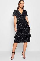 Boohoo Petite Ellie Star Printed Ruffle Hem Midi Dress