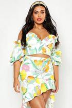 Boohoo Plus Fruit Print Ruffle Detail Volume Sleeve Top