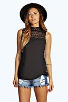 Boohoo Laila Lace High Neck Woven Top