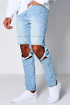 Boohoo Embroidered Unfollow Disorder Skinny Jeans