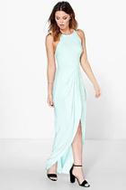 Boohoo Astrid Gathered Wrap Cross Back Strap Maxi Dress