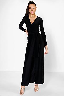 Boohoo Tall Cleo Wrap Front Slinky Maxi Dress