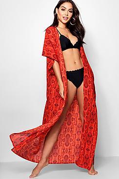 Boohoo Sophie Snake Print Maxi Beach Kimono