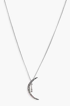 Boohoo Jessica Diamante Moon And Star Charm Necklace