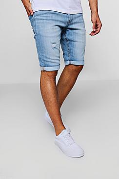 Boohoo Slim Fit Denim Shorts With Light Distressing