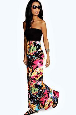 Boohoo Freya Floral Bandeau Maxi Dress
