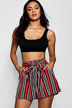 Boohoo Suz Striped Tie Belt Shorts