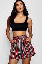 Boohoo Suz Striped Tie Belt Shorts