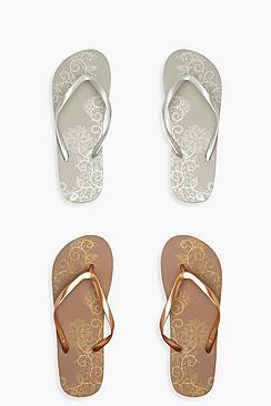 Boohoo Mandala Print 2 Pack Flip Flops