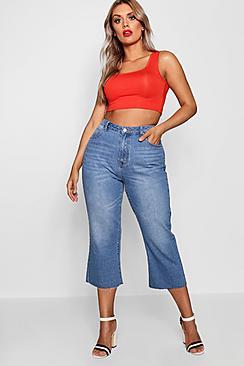 Boohoo Plus Avril Crop Kick Flare Denim Mom Jean