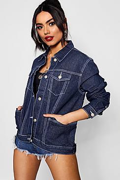 Boohoo Carli Contrast Stitch Denim Jacket