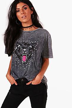 Boohoo Ria Acid Wash Studded Print Tee