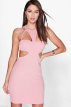 Boohoo Charlette Cut Out Strappy Bodice Bodycon Dress Peach