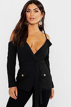 Boohoo Cold Shoulder Woven Blazer Top