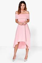 Boohoo Lizzy Off The Shoulder Dip Hem Skater Dress