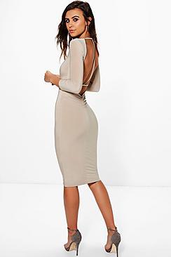 Boohoo Petite Eva Plunge Back Strap Detail Bodycon Dress