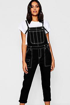 Boohoo Tie Detail Twill Dungarees