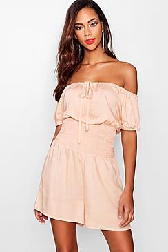 Boohoo Tall Cap Sleeve Shirred Waist Playsuit