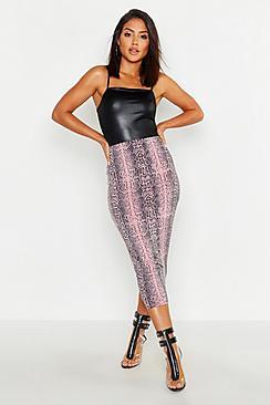 Boohoo Slinky Snake Print Midaxi Skirt