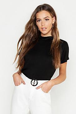 Boohoo Basic High Neck Cap Sleeve T-shirt