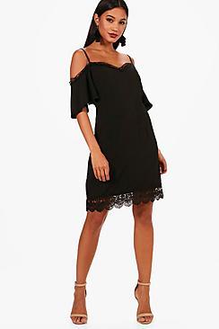 Boohoo Poppy Eyelash Lace Cold Shoulder Dress