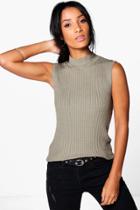 Boohoo Elizabeth Sleeveless Turtle Neck Knit Tank Moss