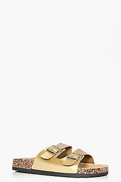 Boohoo Paige Double Buckle Slider Footbed Sandal