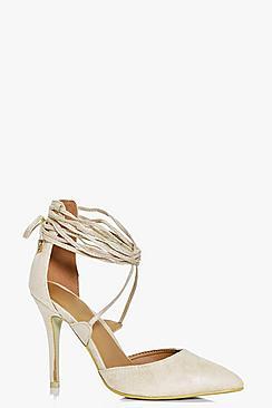Boohoo Eve Pointed Wrap Strap Court Heels