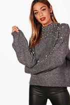 Boohoo Laura Pearl Detail Knitted Jumper