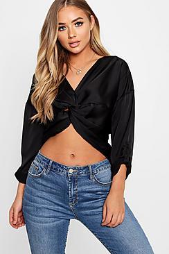 Boohoo Martha Satin Twist Front Blouse