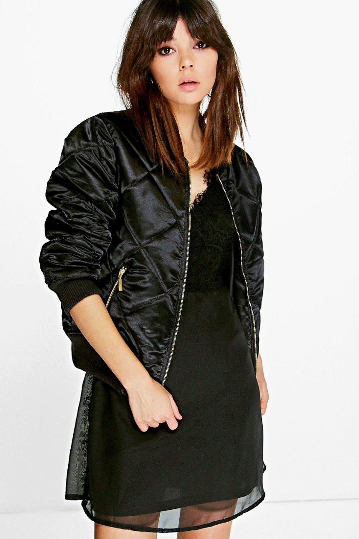 Boohoo Georgina Quilted Satin Ma1 Bomber Black